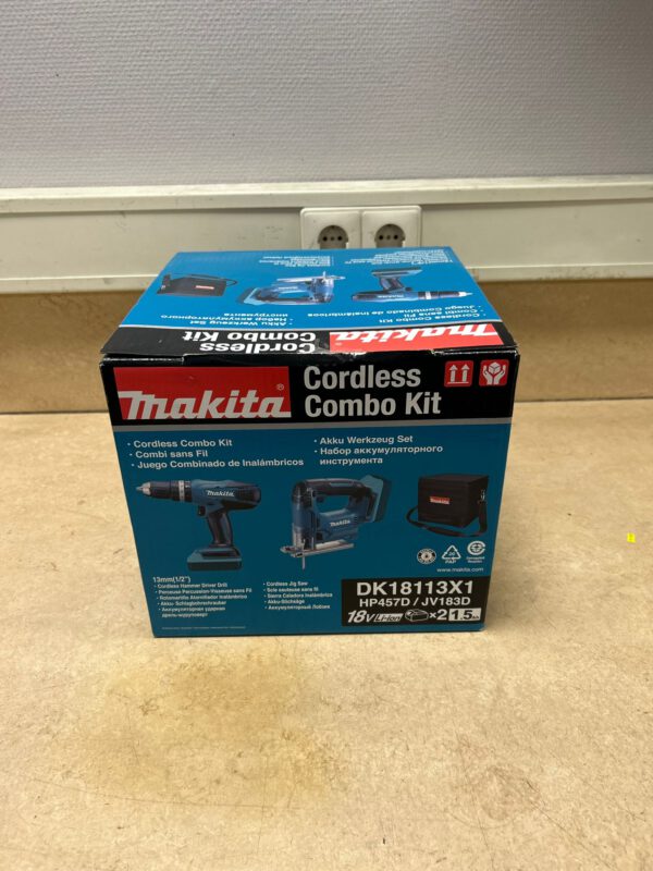 Makita combiset -Klopboor-/Schroefmachine + Accu Decoupeerzaag - + Tas - 2 accu's - Afbeelding 4