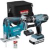 Makita combiset -Klopboor-/Schroefmachine + Accu Decoupeerzaag - + Tas - 2 accu's