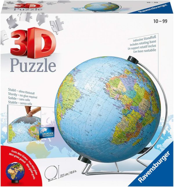 Ravensburger 11159 Wereldbol 3D Puzzel, Vanaf 12 Jaar