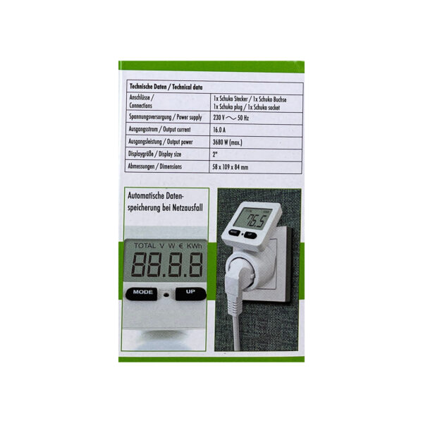 Elektriciteitsverbruiksmonitor Energiekostenmeter Verbruiksweergave - Afbeelding 2