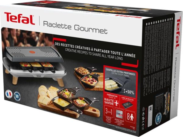 Tefal RE610D 3in1 8-Persoons Raclette Zwart/RVS/Hout
