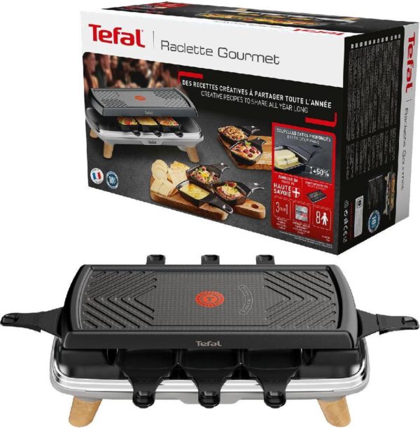 Tefal RE610D 3in1 8-Persoons Raclette Zwart/RVS/Hout - Afbeelding 2