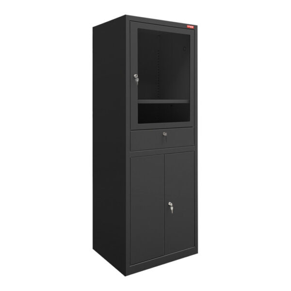 STIER computerkast met lade en deuren 1750x650x350mm zwart