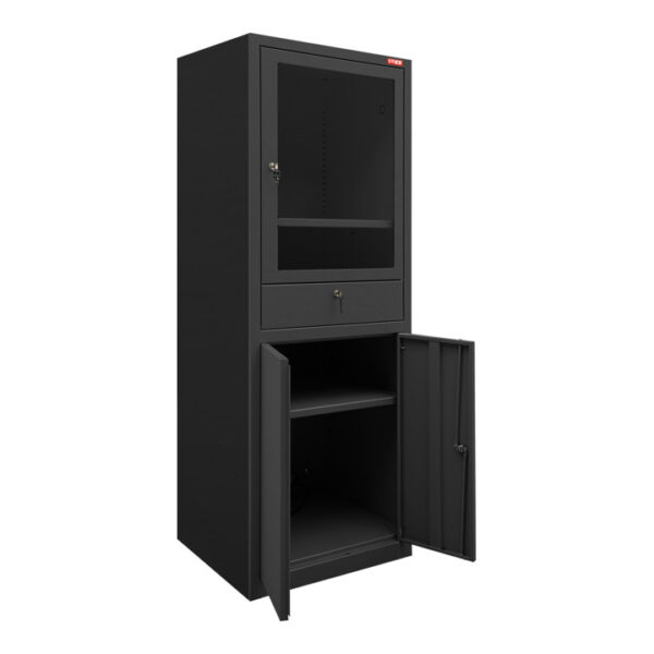 STIER computerkast met lade en deuren 1750x650x350mm zwart - Afbeelding 3