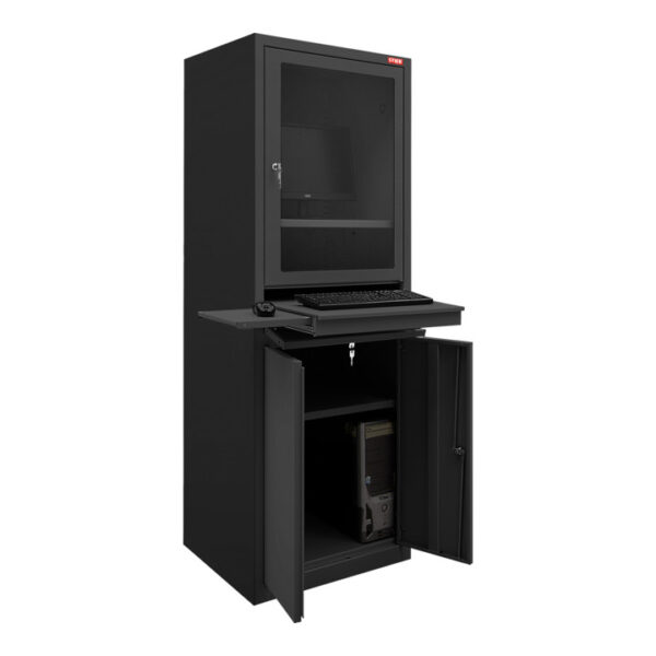 STIER computerkast met lade en deuren 1750x650x350mm zwart - Afbeelding 2