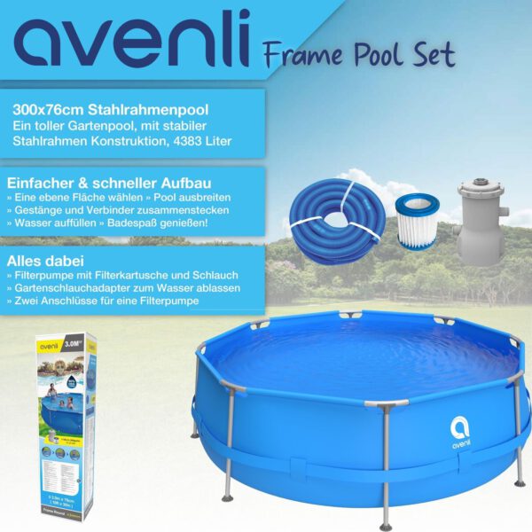Avenli® Frame Pool Set 300 x 76 cm, Opzetzwembad rond, met pomp, blauw - Afbeelding 11