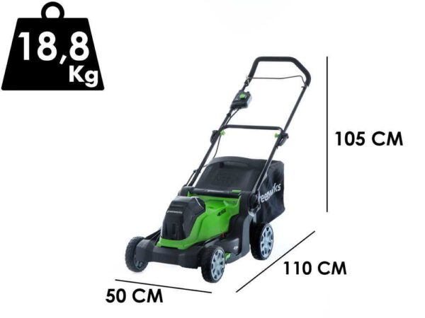 Snoerloze Elektrische Grasmaaier Greenworks G48LM41 48V - Snijbreedte 41 cm - Batterij 4Ah - Batterij 4Ah - Inclusief Batterij en oplader