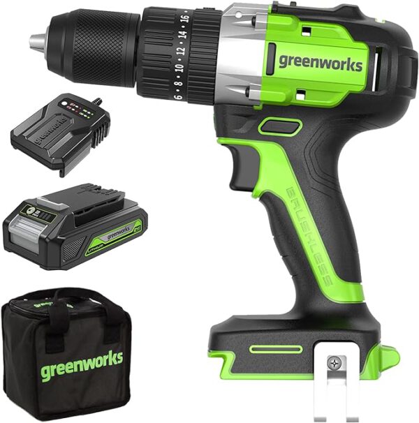 GREENWORKS 24 Volt accu schroef-klopboormachine GD24DD60K2