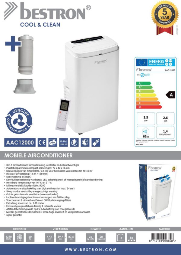 AAC12000 Mobiele Airconditioner - Airco - Afbeelding 11