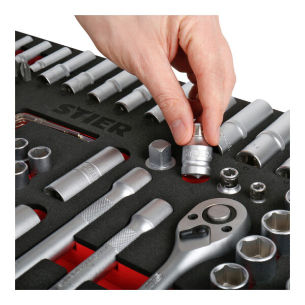 STIER Dopsleutelset 1/4'' 3/8'' 1/2'' 179-delig in schuiminlay - Afbeelding 4