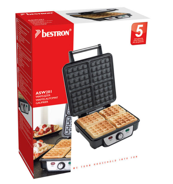 Bestron wafelmaker voor Brusselse wafels, antiaanbaklaag, 1100W, rvs - Afbeelding 4