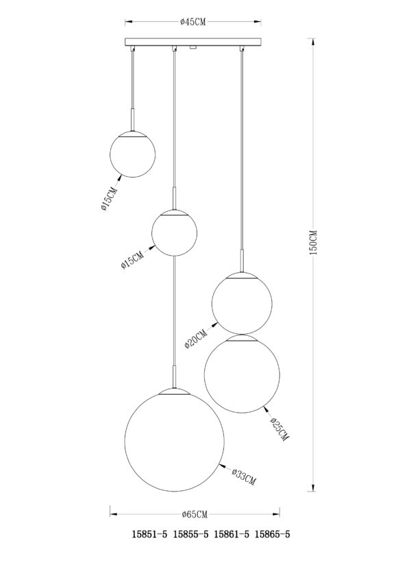 Hanglamp glas 5 bollen 'Varus' metaal goud - doorzichtig glas - Afbeelding 4