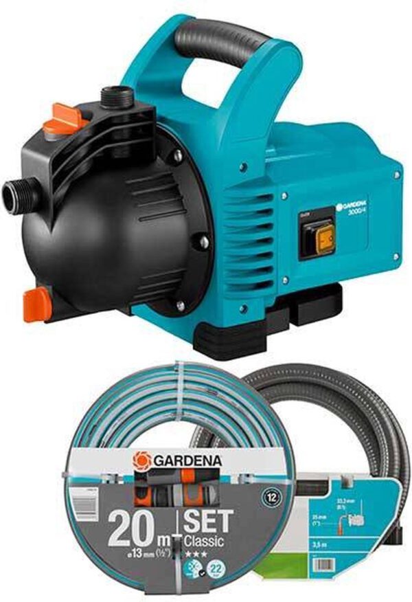 GARDENA Classic Besproeiingspomp 3000/4 Compleet Waterpomp - incl. 3.5 m aanzuigslang en 20 m slang