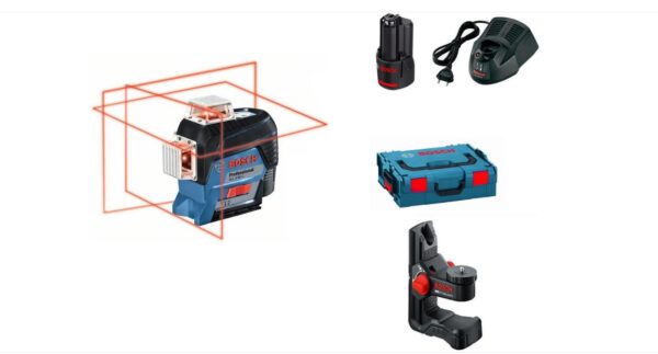 Bosch Lijnlaser GLL 3-80 C BM 1 + 12 V (2,0 Ah) accu + lader + richtplaat + etui