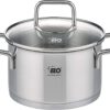RVS kookpot, 20 cm diameter, kookpot en glazen deksel, geschikt voor alle soorten kachels, RVS, glas, 20 cm, grijs
