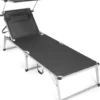 Opvouwbare Ligstoel met Verstelbaar Zonnescherm en Hoofdkussen – Aluminium Strandbed – 193 cm