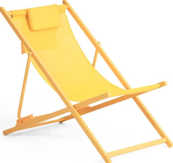 Ligstoel I robuust & opvouwbaar met organizer, strandstoel voor de tuin in geel - Afbeelding 4