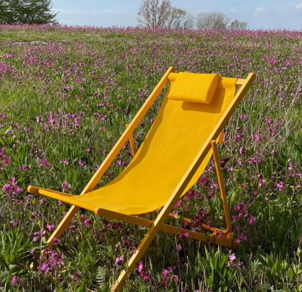 Ligstoel I robuust & opvouwbaar met organizer, strandstoel voor de tuin in geel - Afbeelding 2