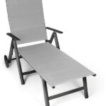 Aluminium Gepolsterde Ligstoel – Lichtgrijs - Tuinligstoel, 7 verstelbare standen, grijs, 139 x 74 x 38 cm