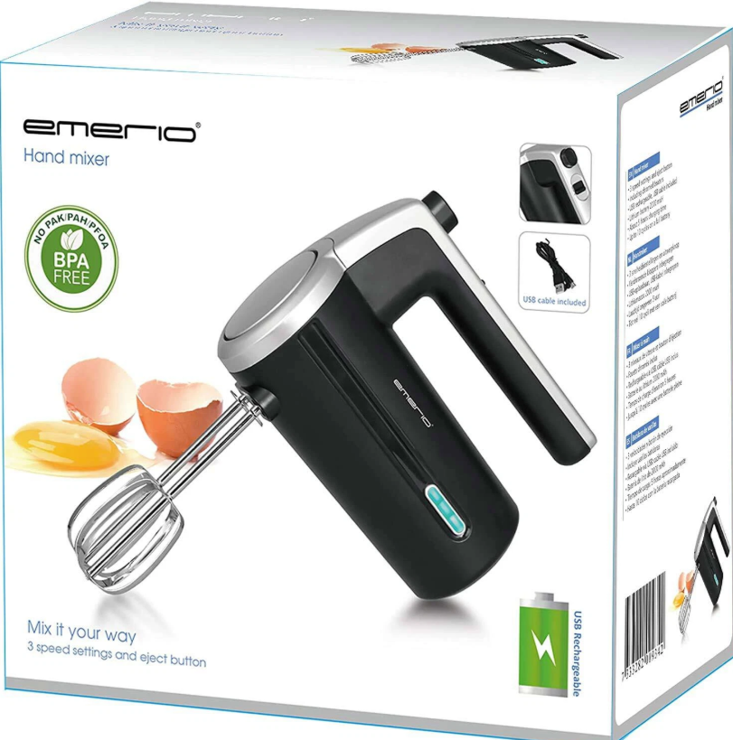 Emerio Handmixer HM-126681.1 – Draadloze 80W Handmixer in Zwart