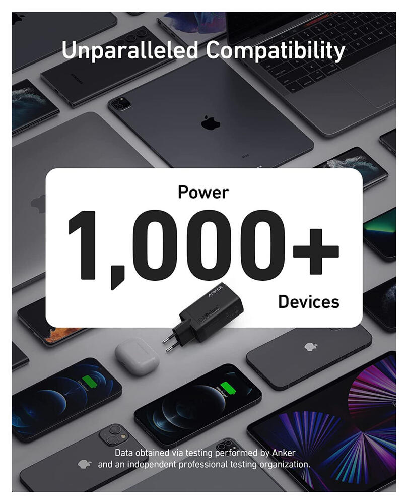 Anker 735 GaNPrime (65W) Fast Charge USB-C en USB-A Adapter Zwart - Afbeelding 2