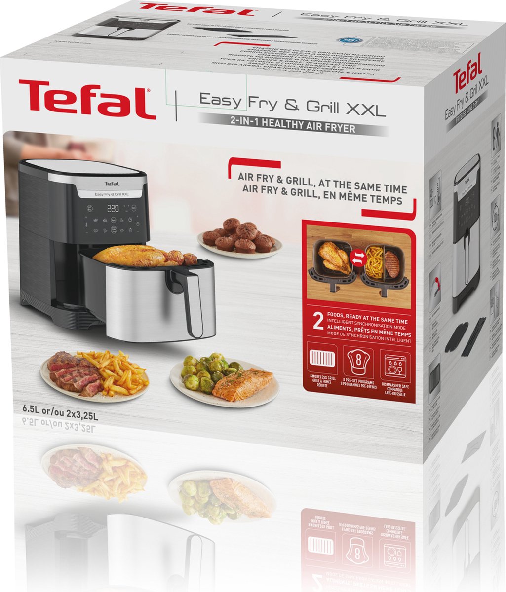 Tefal Easy Fry & Grill XXL EY801D - 2-in-1 Airfryer - 6,5L - Grillfunctie - Voor 6 Personen - RVS - Afbeelding 5
