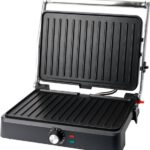 Contactgrill - Tosti Apparaat - Groot Grilloppervlak 34x24cm - Panini Grill - Tosti IJzer CG-130859 - RVS / Zwart