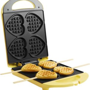 Bestron Wafelijzer - DSW271 - 1400W - 4 mini hartvormige wafels - incl. 20 houten stokjes - Geel