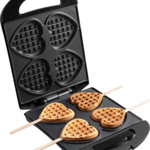 Bestron Wafelijzer - DSW271BL - 1400W - 4 mini hartvormige wafels - incl. 20 houten stokjes - Zwart