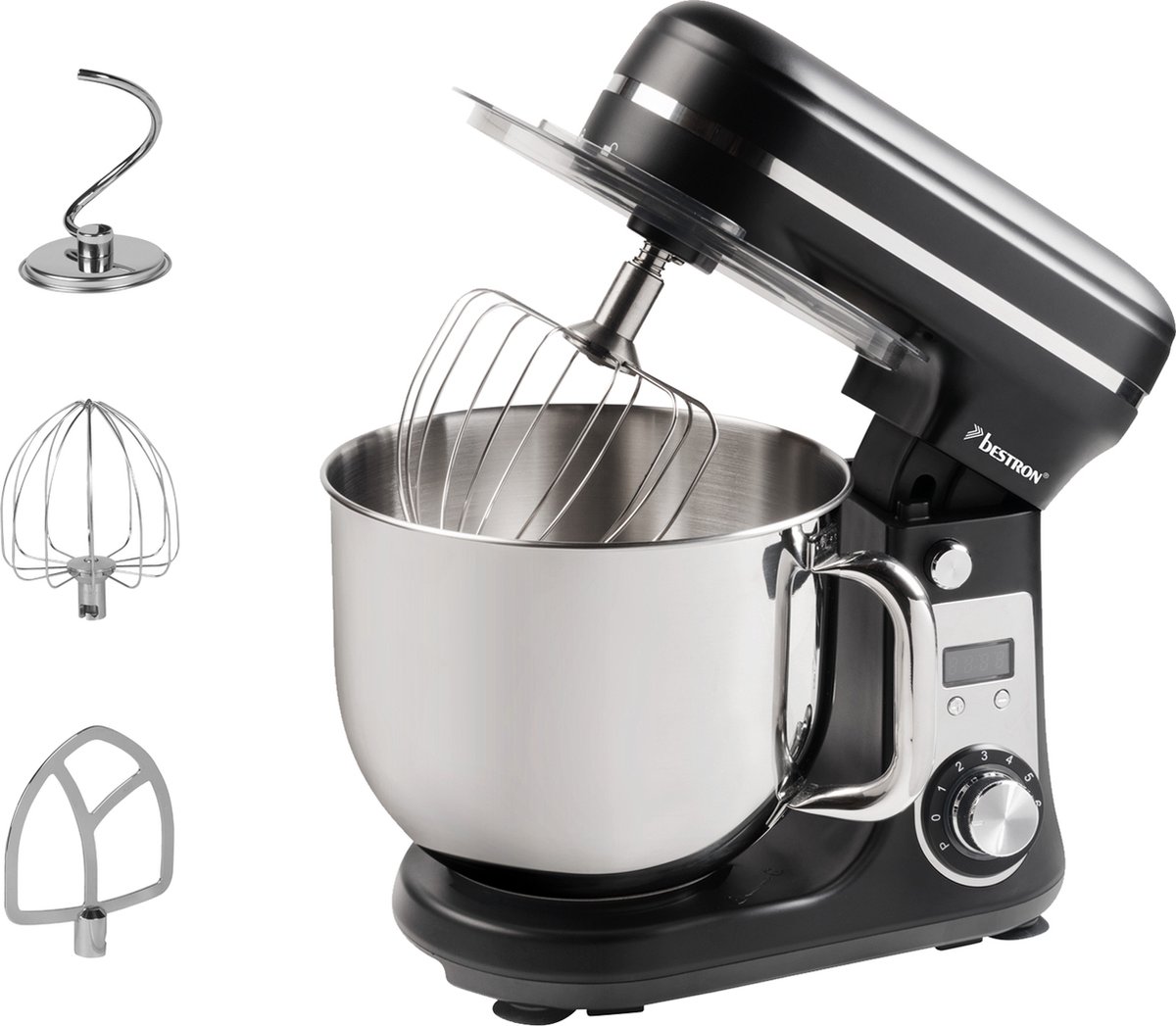 Bestron Keukenmachine - AKM2000BL - 65dB - 6 snelheden & turbomodus - 6L capaciteit - Zwart