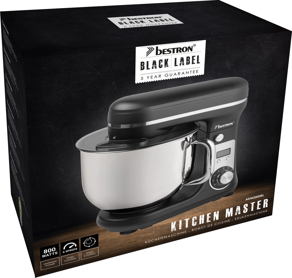 Bestron Keukenmachine - AKM2000BL - 65dB - 6 snelheden & turbomodus - 6L capaciteit - Zwart - Afbeelding 2