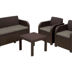 3-delige Tuin Loungeset / Tuinmeubelset – Bruin – Bank, Stoel en Tafel