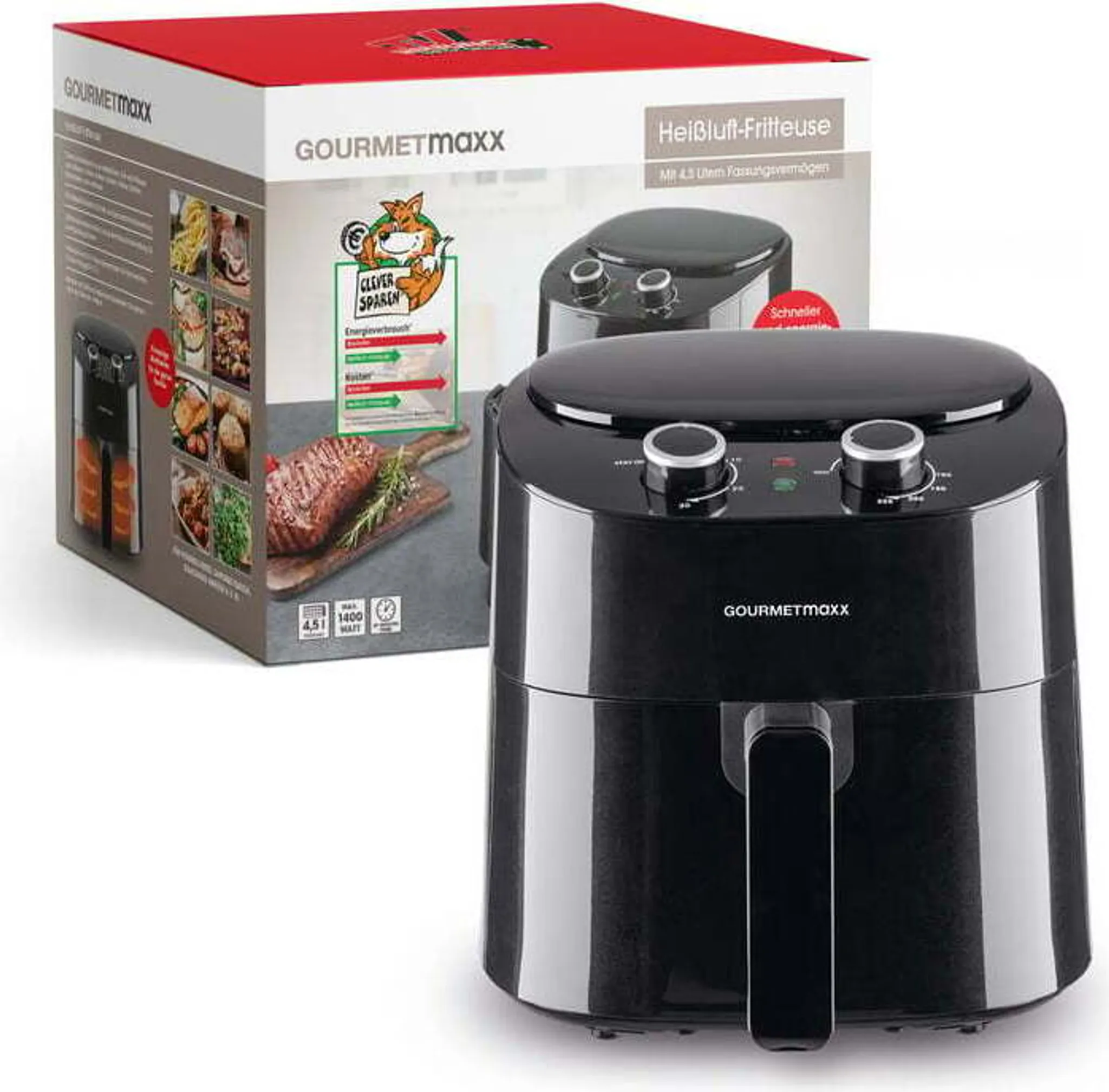 GOURMETmaxx Airfryer 4,5L – Heteluchtfriteuse 1400W – 8 Programma’s – Zonder Olie – Zwart - Afbeelding 5