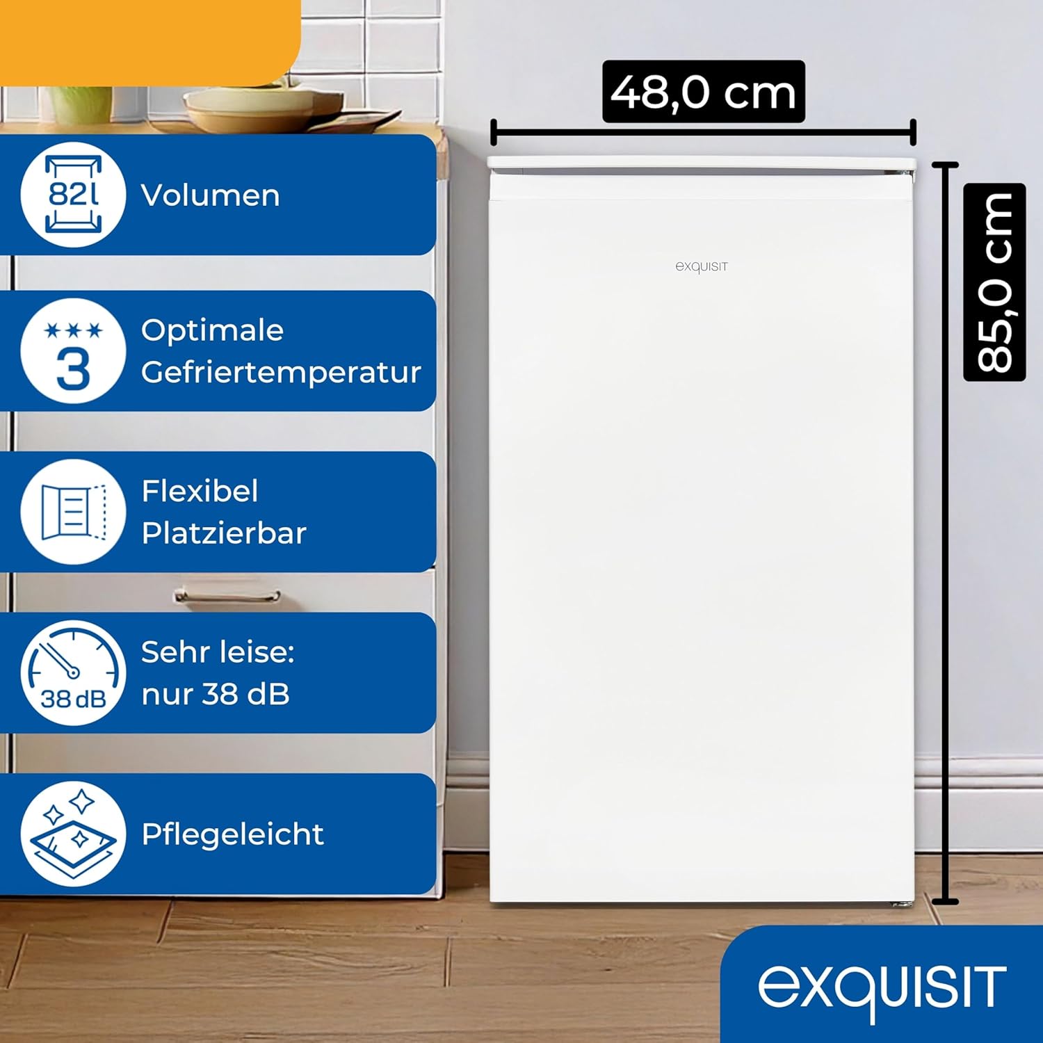 Exquisit KS5117-3-010E Koelkast met Vriesvak – 82L – Vrijstaand – Wit - Afbeelding 2