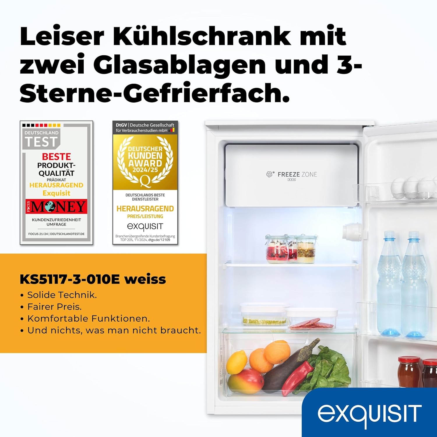 Exquisit KS5117-3-010E Koelkast met Vriesvak – 82L – Vrijstaand – Wit - Afbeelding 3