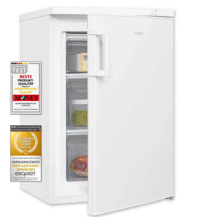Exquisit GS81-H-010E Vrieskast – 85 liter – 4 sterren – Verwisselbare draairichting – Wit