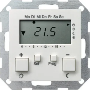 Gira Systeem 55 kamerthermostaat met klok met koelfunctie 230V zuiver wit glanzend