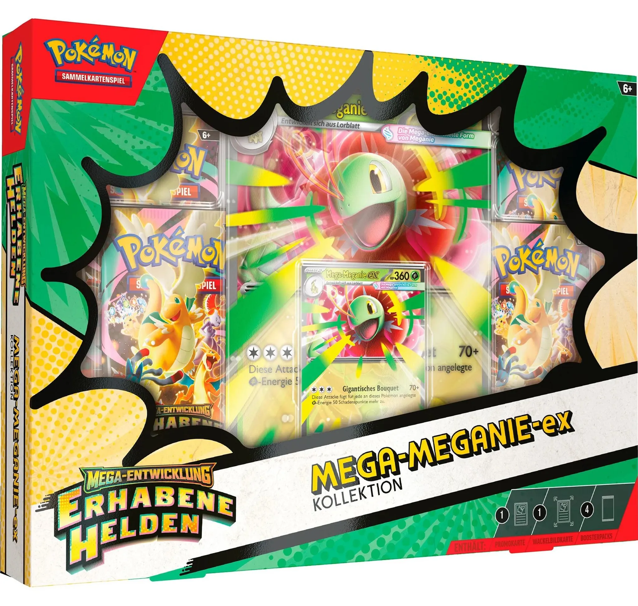 Pokémon TCG Mega Evolution Erhabene Helden ex Collection – 4 Booster Packs – Holo Promokaart & Jumbo Kaart – Duitse Editie – Mystery Variant