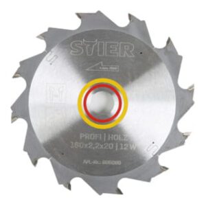 STIER cirkelzaagblad Profi Holz, 160 x 2,2 x 20mm, 20° Spanwinkel, 12 gehärtete Zähne, Wechselzahn